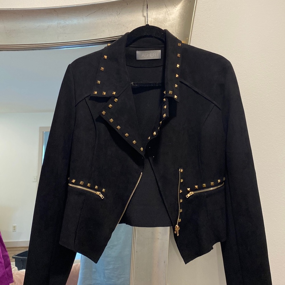 Black cropped jacket with stud detail. Size large!